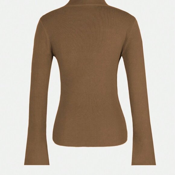 Coffee Brown Women's Casual Asymmetric cross front Knitted Sweater top - Picture 3 of 3